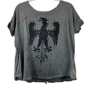 Zara Gray Phoenix Print Distressed Top